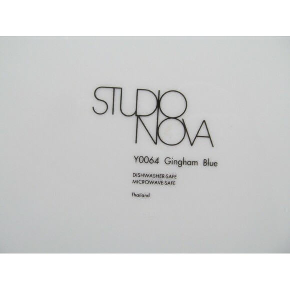 Studio Nova Gingham Blue 12" Round Chop Plate Platter - Picture 3 of 10